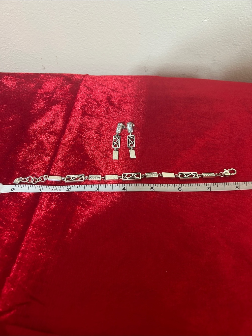 Brighton Silver and Black Geometric Link Bracelet with Matching Earrings